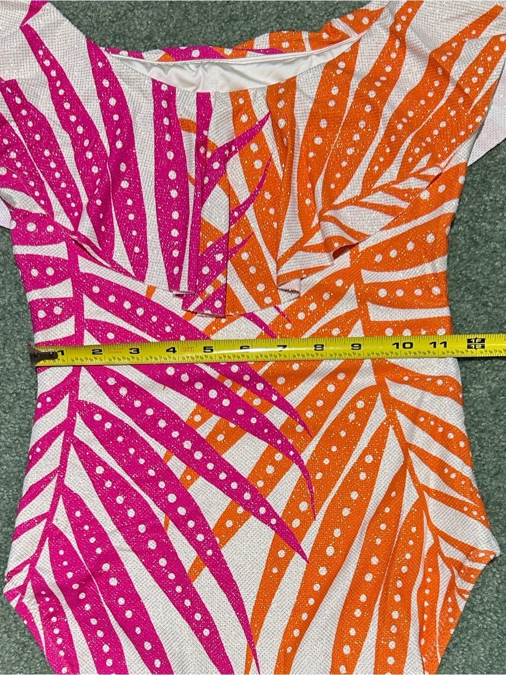 NWT🧡TRINA TURK🩷Tropics Off The Shoulder One Piece Swimsuit- Pink & Orange Ruffle